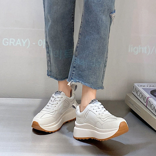 Zapatillas Deportivas Casual de Cuero Genuino para Mujer - Blancas - Image 8
