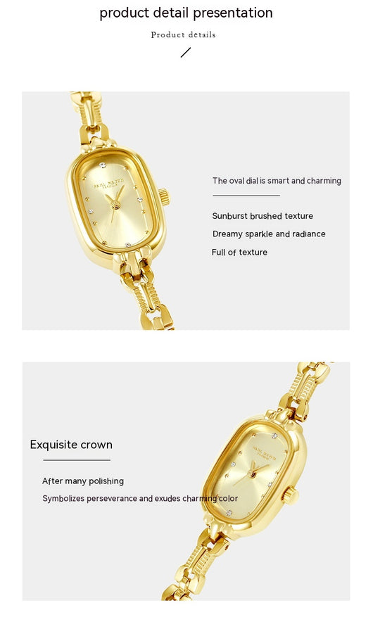 Reloj de Pulsera Ovalado Dorado Vintage Lujo Artístico Cuarzo - Image 7