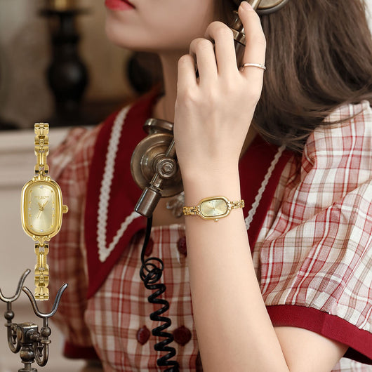 Reloj de Pulsera Ovalado Dorado Vintage Lujo Artístico Cuarzo - Image 15