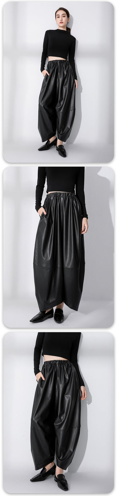 Pantalones Talle Alto de Cuero Ecológico Mate Negro - Diseño Minimalista - Image 7