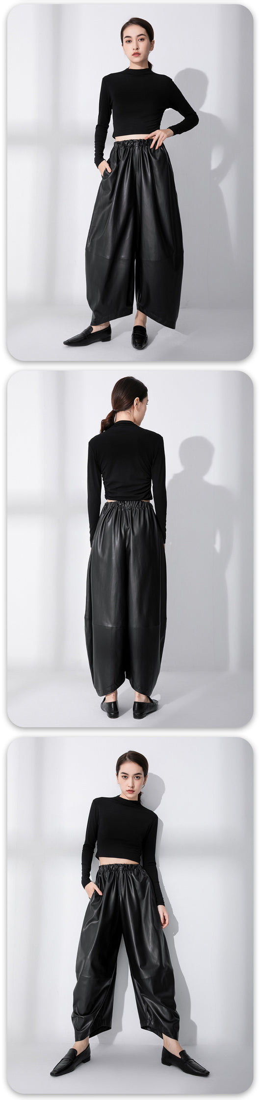 Pantalones Talle Alto de Cuero Ecológico Mate Negro - Diseño Minimalista - Image 8