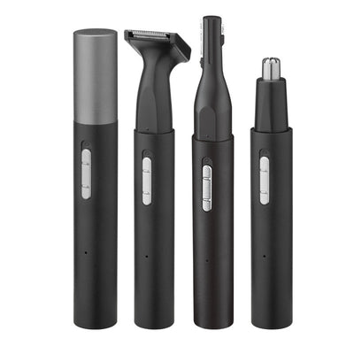 Black multifunctional men's grooming kit with electric shaver, nose hair trimmer, eyebrow trimmer, cleaning brush, and USB cable. - Image 22