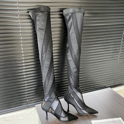 Botas Altas Over The Knee con Tacón Puntiagudo y Malla Elástica - Image 32