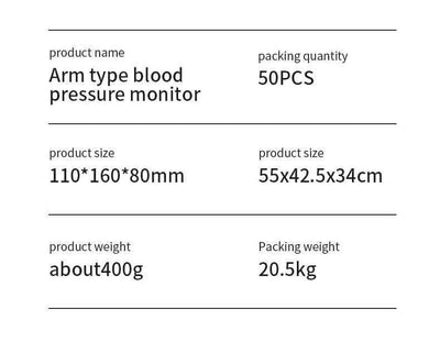 White electronic arm blood pressure monitor with large digital display and dark blue cuff, next to its product box. - Image 27