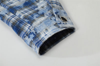 Chamarra de Cuadros Teñida Anudada con Detalles Desgastados para Hombre - Image 29