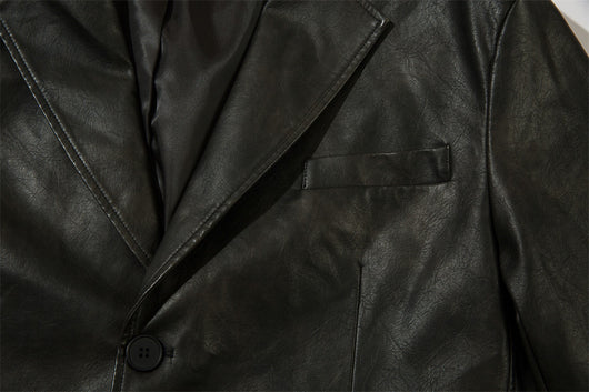 Blazer de Cuero PU Liso para Hombre - Estilo Americano - Image 24