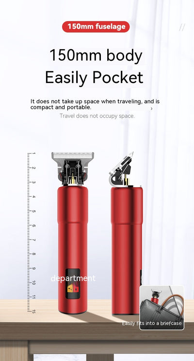 Red portable electric hair clipper with a digital display showing '188' and 'POWER LEFT', featuring a precision steel blade. - Image 10