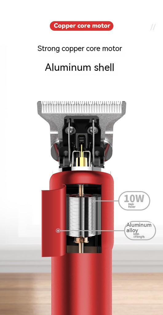 Red portable electric hair clipper with a digital display showing '188' and 'POWER LEFT', featuring a precision steel blade. - Image 11