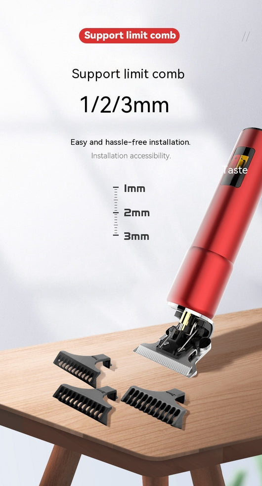 Red portable electric hair clipper with a digital display showing '188' and 'POWER LEFT', featuring a precision steel blade. - Image 12