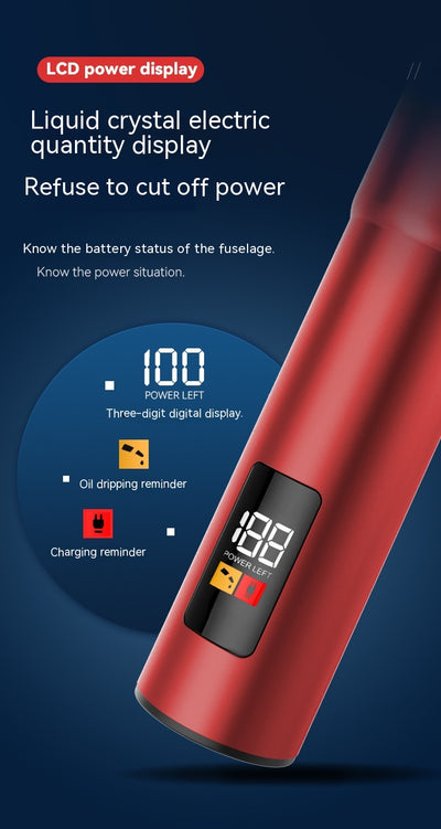 Red portable electric hair clipper with a digital display showing '188' and 'POWER LEFT', featuring a precision steel blade. - Image 15