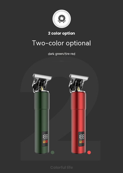 Red portable electric hair clipper with a digital display showing '188' and 'POWER LEFT', featuring a precision steel blade. - Image 19