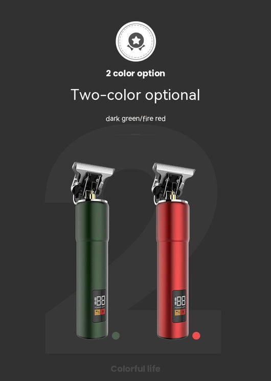 Red portable electric hair clipper with a digital display showing '188' and 'POWER LEFT', featuring a precision steel blade. - Image 19
