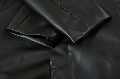 Abrigo de Cuero PU Estilo Americano con Cinturón para Hombre - Otoño e Invierno - Image 26