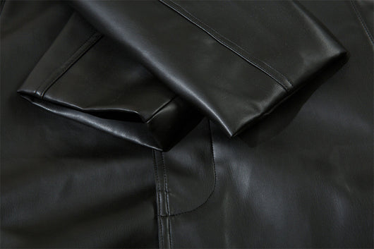 Abrigo de Cuero PU Estilo Americano con Cinturón para Hombre - Otoño e Invierno - Image 26
