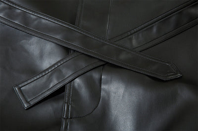 Abrigo de Cuero PU Estilo Americano con Cinturón para Hombre - Otoño e Invierno - Image 29