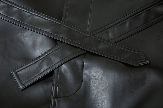 Abrigo de Cuero PU Estilo Americano con Cinturón para Hombre - Otoño e Invierno - Image 29