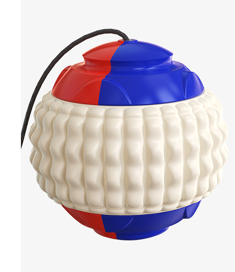 Yellow, orange, and teal pet toy with a black retractable rope, designed for throwing, chewing, and training dogs. - Image 11