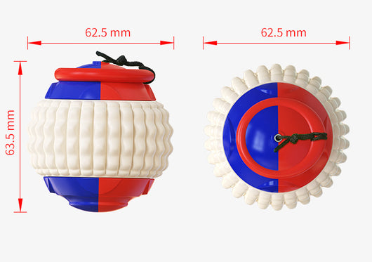 Yellow, orange, and teal pet toy with a black retractable rope, designed for throwing, chewing, and training dogs. - Image 18