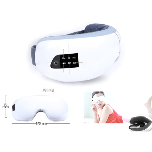 White Bluetooth music eye massager with control panel, air pressure, and hot compress functions in a gift box. - Image 25