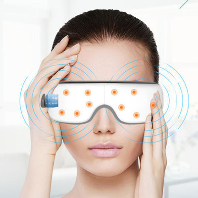 White Bluetooth music eye massager with control panel, air pressure, and hot compress functions in a gift box. - Image 29