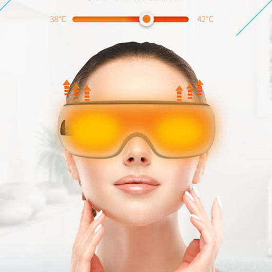 White Bluetooth music eye massager with control panel, air pressure, and hot compress functions in a gift box. - Image 30