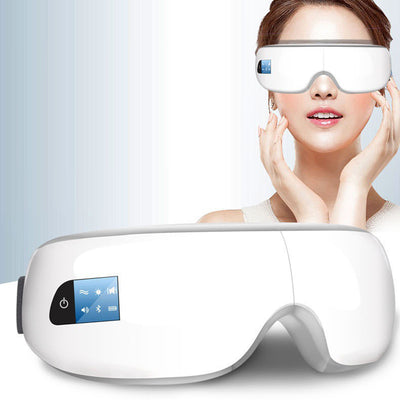 White Bluetooth music eye massager with control panel, air pressure, and hot compress functions in a gift box. - Image 34