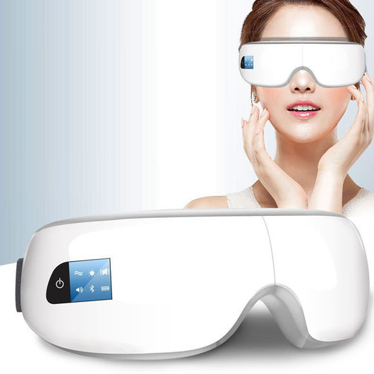White Bluetooth music eye massager with control panel, air pressure, and hot compress functions in a gift box. - Image 34