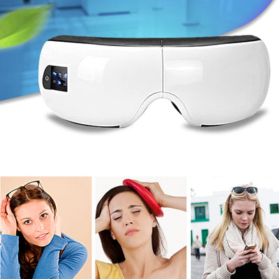 White Bluetooth music eye massager with control panel, air pressure, and hot compress functions in a gift box. - Image 36
