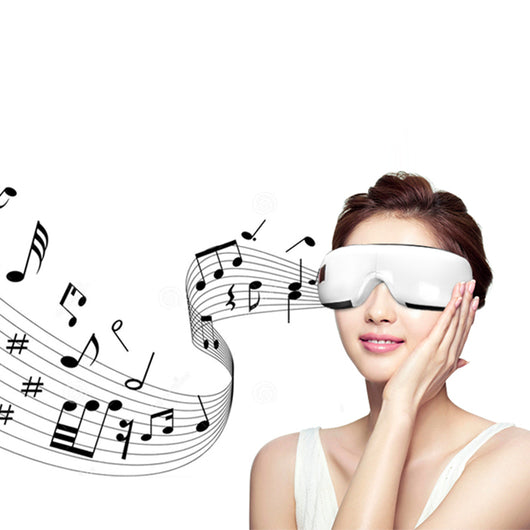 White Bluetooth music eye massager with control panel, air pressure, and hot compress functions in a gift box. - Image 37