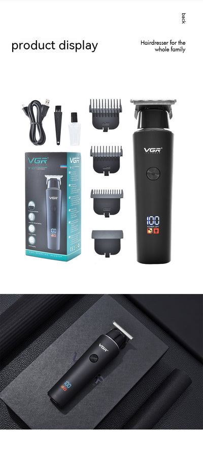 VGR V-937 electric hair clipper kit with LCD display, USB cable, cleaning brush, oil, and 1.5mm, 3.0mm, 4.5mm guide combs. - Image 13