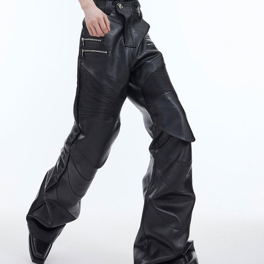 Pantalones de Cuero Punk Bootcut con Detalles de Metal y Costuras 3D - Image 13