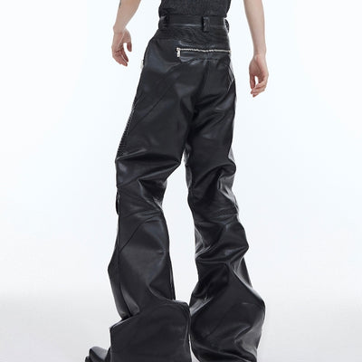 Pantalones de Cuero Punk Bootcut con Detalles de Metal y Costuras 3D - Image 18