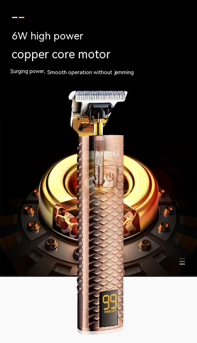 Rose gold hair clipper with diamond mesh engraving, gold blade, and digital display showing '99 POWER LEFT'. - Image 20
