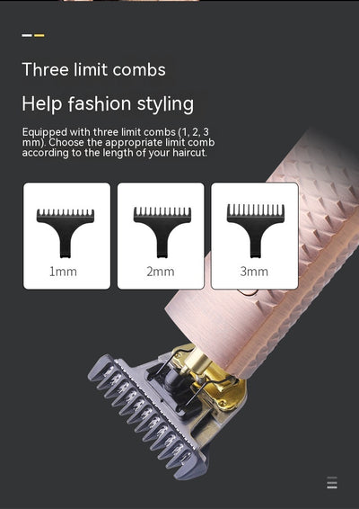 Rose gold hair clipper with diamond mesh engraving, gold blade, and digital display showing '99 POWER LEFT'. - Image 21