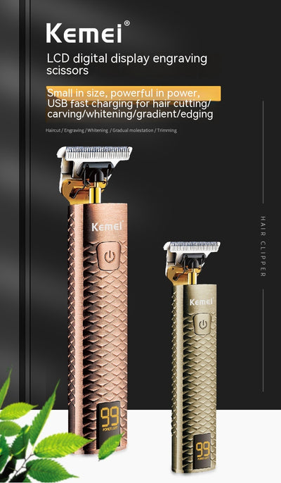Rose gold hair clipper with diamond mesh engraving, gold blade, and digital display showing '99 POWER LEFT'. - Image 22