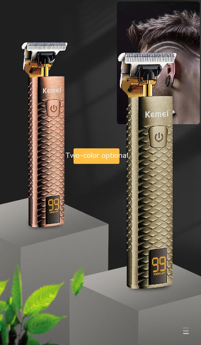Rose gold hair clipper with diamond mesh engraving, gold blade, and digital display showing '99 POWER LEFT'. - Image 25