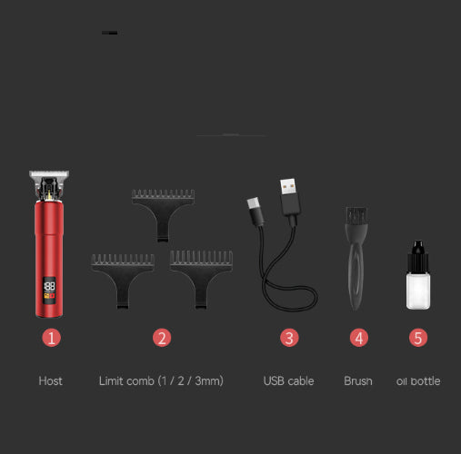Red portable electric hair clipper with a digital display showing '188' and 'POWER LEFT', featuring a precision steel blade. - Image 20