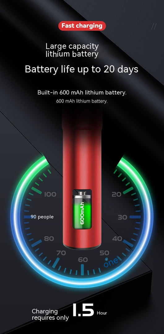 Red portable electric hair clipper with a digital display showing '188' and 'POWER LEFT', featuring a precision steel blade. - Image 24