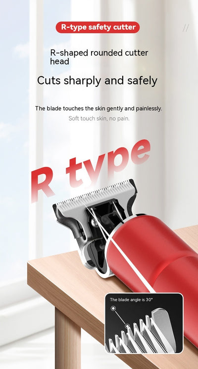 Red portable electric hair clipper with a digital display showing '188' and 'POWER LEFT', featuring a precision steel blade. - Image 28