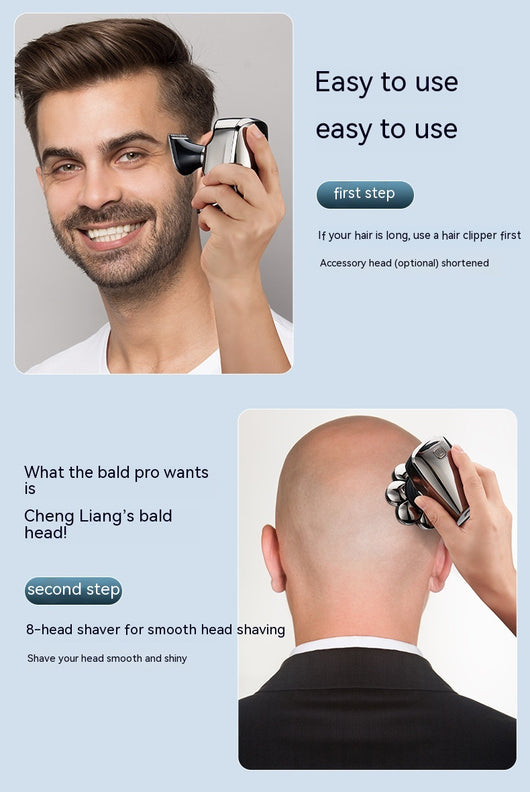 New digital electric shaver with eight rotary blades in a metallic silver finish, designed for a close shave. - Image 18