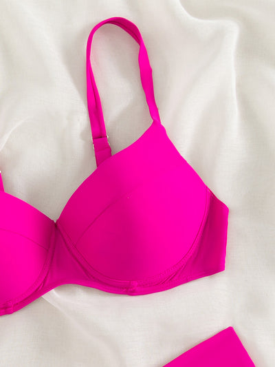 Bikini Dividido de Color Sólido Estilo Europeo Americano - Image 22