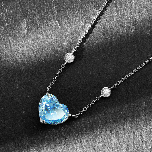 Colgante de Circón Azul Océano en Forma de Corazón - Plata de Ley S925 - Image 8