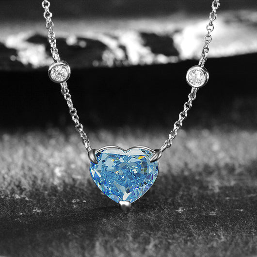Colgante de Circón Azul Océano en Forma de Corazón - Plata de Ley S925 - Image 12