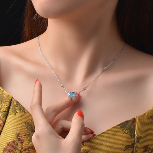 Colgante de Circón Azul Océano en Forma de Corazón - Plata de Ley S925 - Image 13