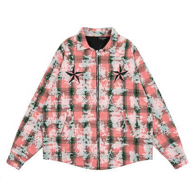 Chaqueta Camisa Tie-Dye Cuadros Desgastada para Hombre - Image 26