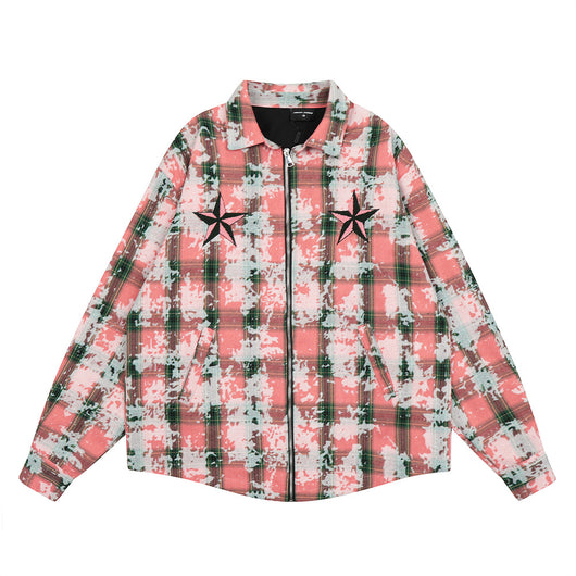 Chaqueta Camisa Tie-Dye Cuadros Desgastada para Hombre - Image 26