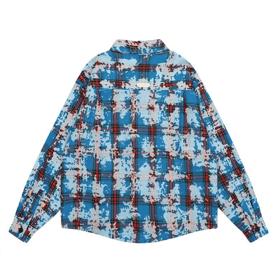Chaqueta Camisa Tie-Dye Cuadros Desgastada para Hombre - Image 33