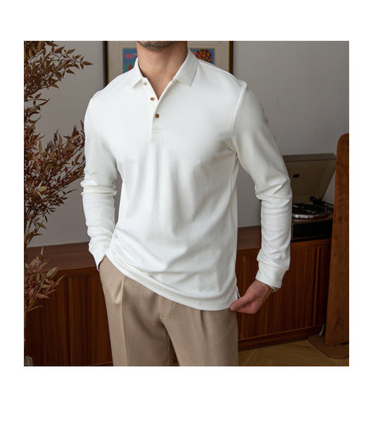 Polo Retro de Manga Larga Ajustado en Colores Sólidos - Image 46