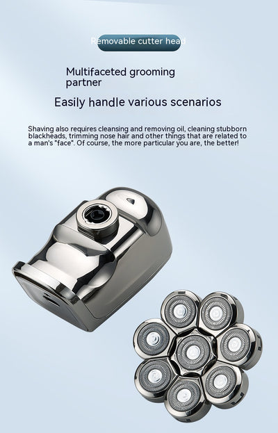 New digital electric shaver with eight rotary blades in a metallic silver finish, designed for a close shave. - Image 50