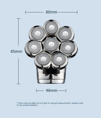 New digital electric shaver with eight rotary blades in a metallic silver finish, designed for a close shave. - Image 51